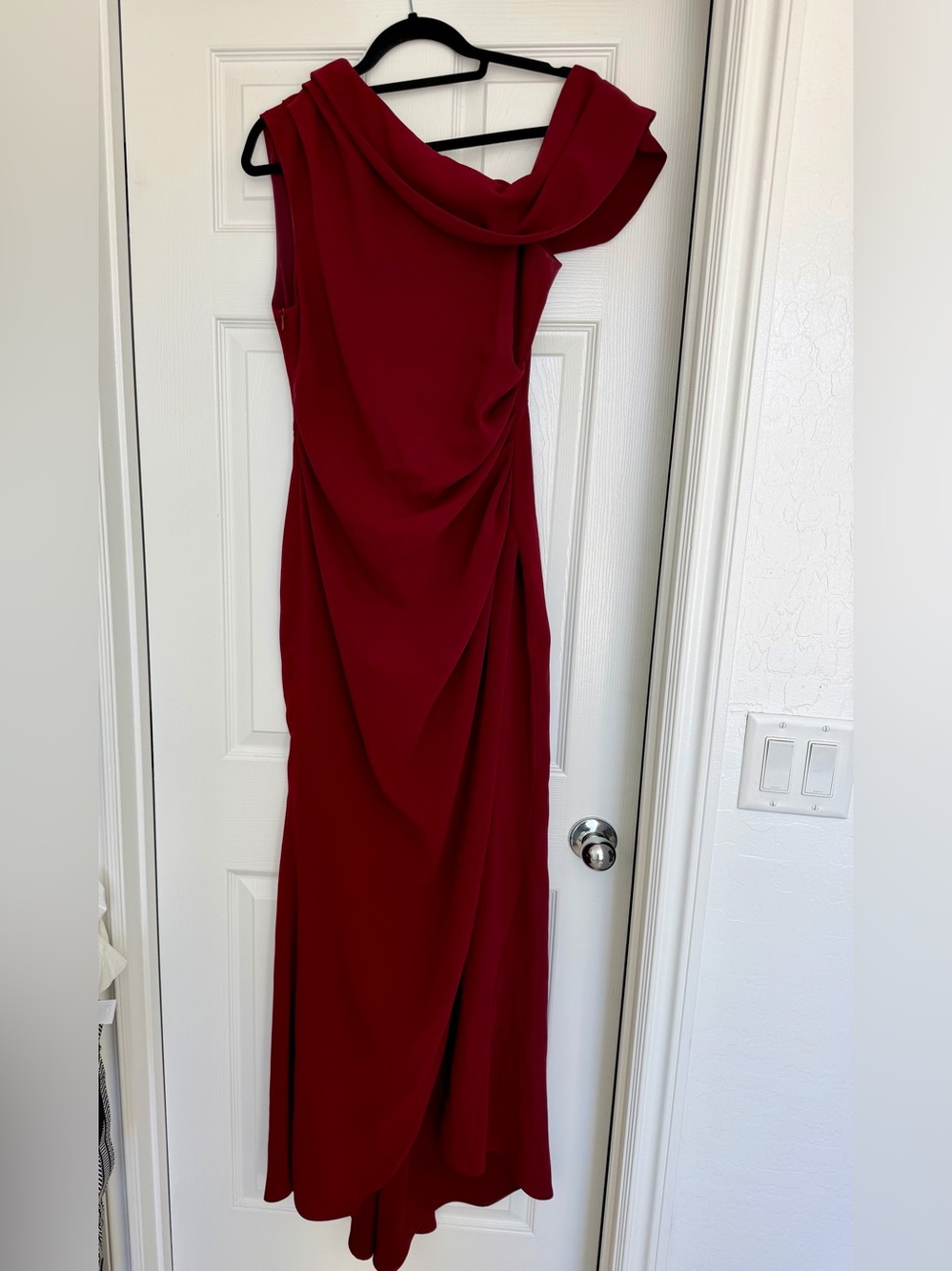 Elliatt One-Shoulder Draped Wine Evening Gown